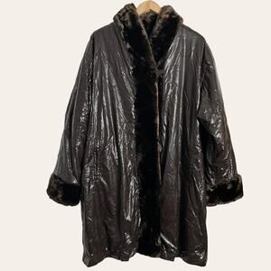 Vintage Dennis Basso Faux Leather Faux Fur Lined Snakeskin Texture Coat Size 1X